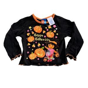 VTG Dora the Explorer Halloween SZ 3T Orange Lettuce Edge Black Long Sleeve Y2K